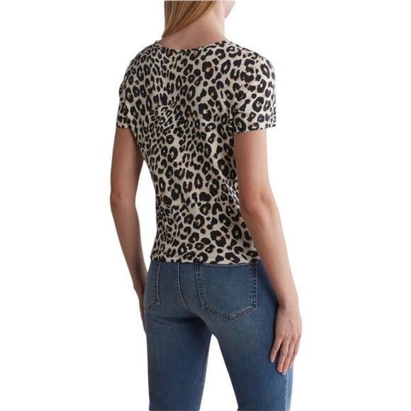 Sanctuary XL Leopard Print Twist Hem V-Neck Short Sleeve Casual Top - Picture 2 of 6